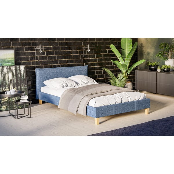 Plavi tapecirani bračni krevet s podnicom 140x200 cm Tina - Ropez-image-2