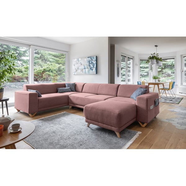 Ružičasta sklopiva/s prostorom za odlaganje kutna garnitura (s lijevim kutom/u obliku slova "U") Classy Sophie – Miuform-image-3