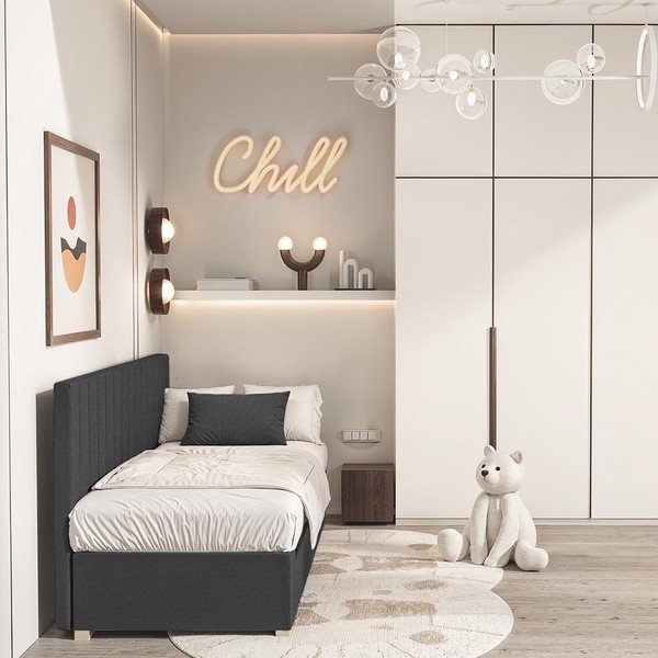 Tamno plavi dječji krevet s prostorom za pohranu s madracem 90x200 cm Chill – Ghado-image-1