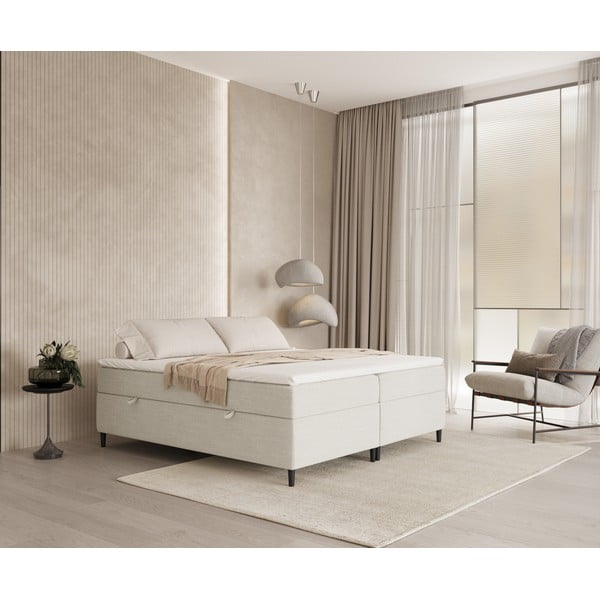 Krem boxspring krevet s prostorom za pohranu 200x200 cm Araya – Maison de Rêve-image-1
