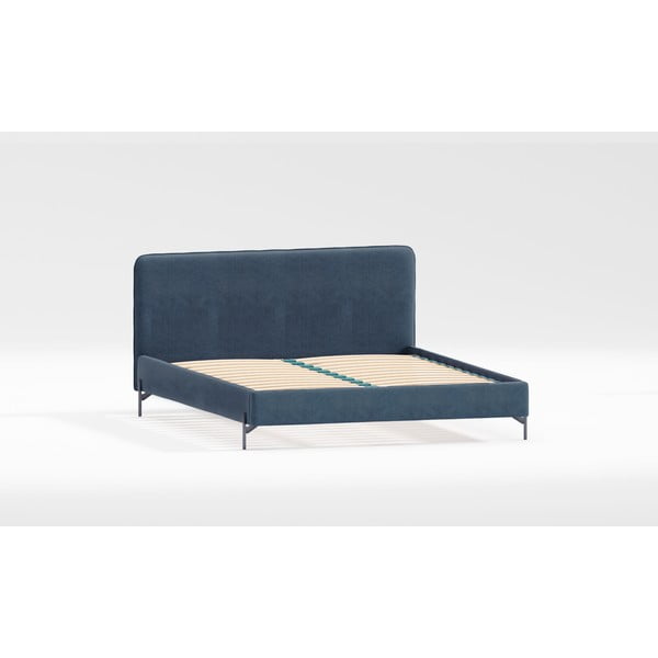 Tamno plavi tapecirani bračni krevet s podnicom 140x200 cm Barker – Ropez