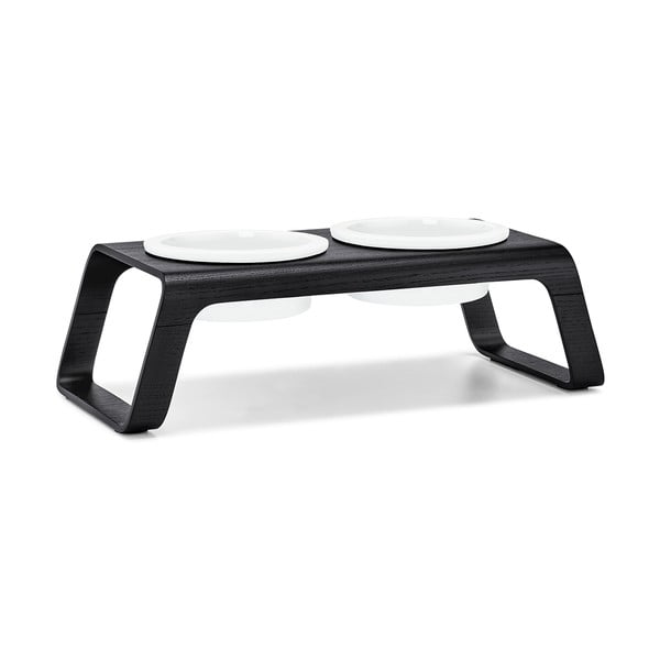 Set posuda s postoljem za pse Desco Ash Black Stained M – MiaCara