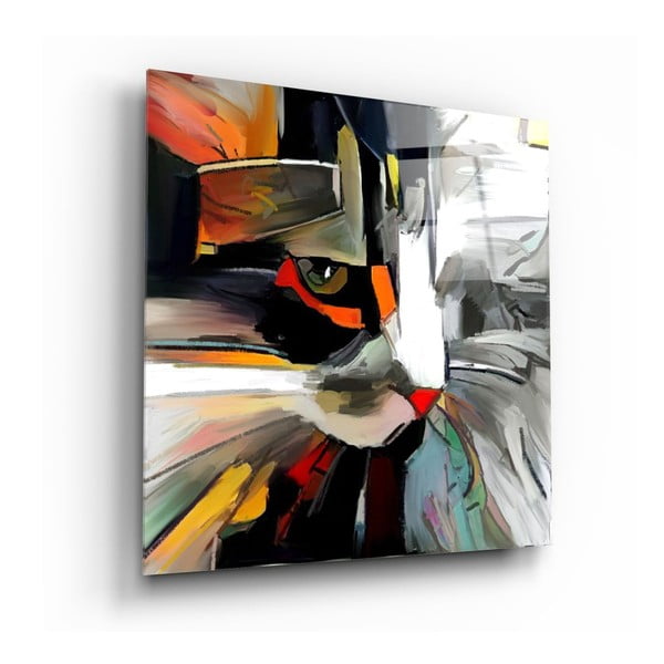 Staklena slika Insigne apstraktna mačka, 60 x 60 cm