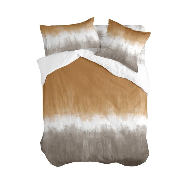 Bijela/smeđa pamučna navlaka za poplun za bračni krevet 200x200 cm Tie dye – Blanc