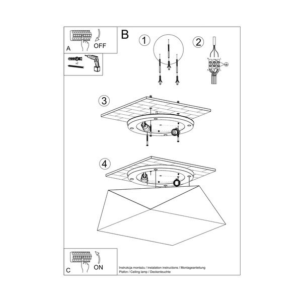 Crna stropna svjetiljka 35x35 cm Koma – Sollux-image-3