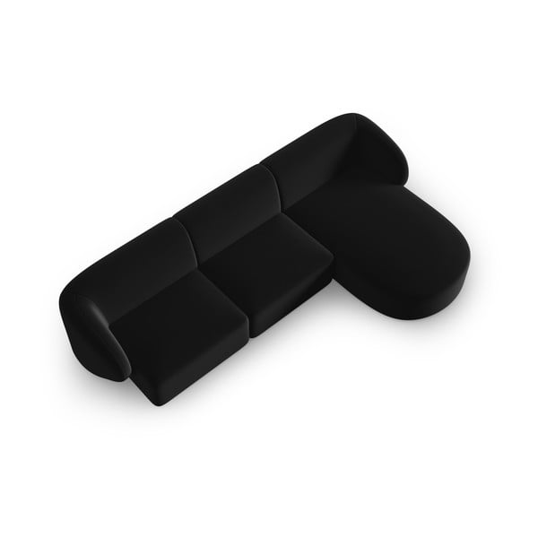 Crna baršunasti kutna garnitura (s desnim kutom/s ležaljkom) Paolo – Milo Casa-image-2