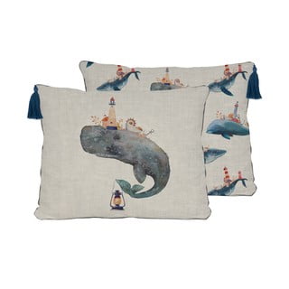 Jastuk od mješavine lana Little Nice Things Whale, 50 x 35 cm