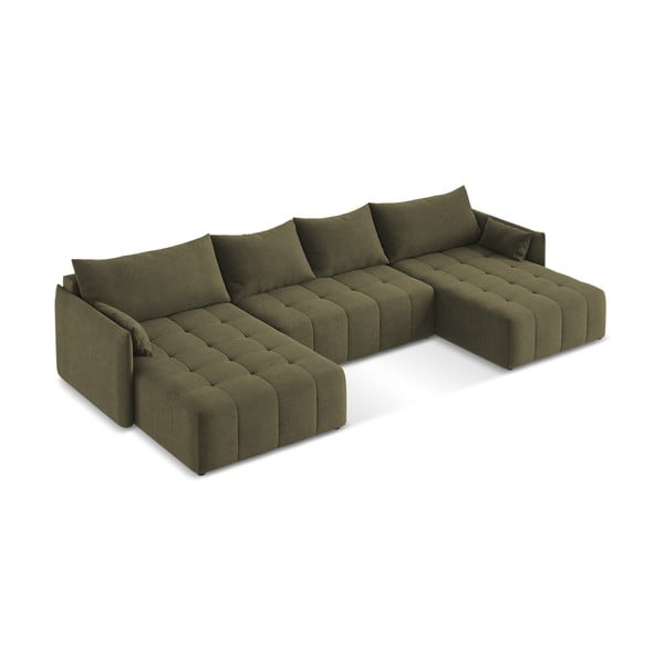 Kaki zelena sklopiva/s prostorom za odlaganje kutna garnitura (u obliku slova "U") Moku – Makamii-image-2