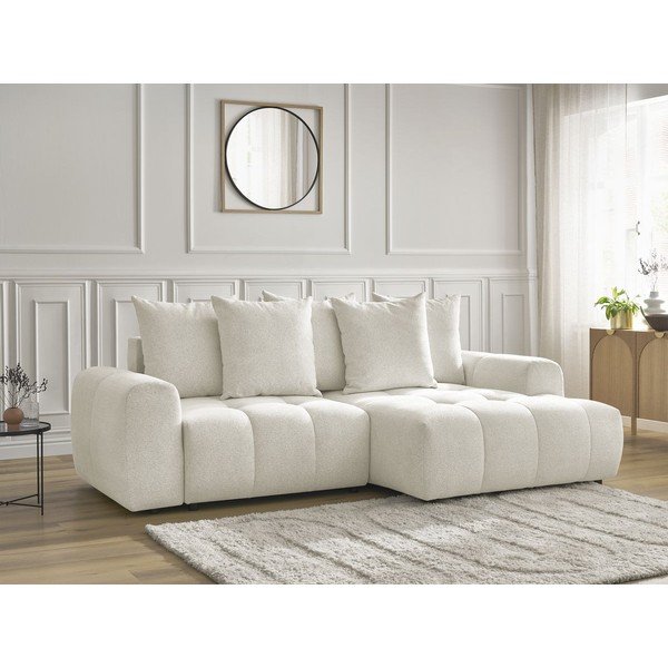 Bijela sklopiva/s prostorom za odlaganje kutna garnitura od šenila (s desnim kutom/s ležaljkom) Roxelane – Bobochic Paris-image-3