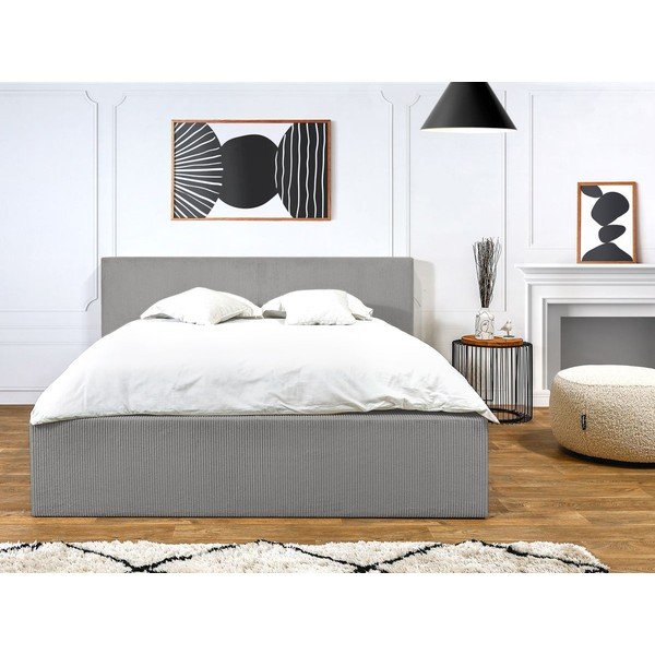 Svijetlo sivi tapecirani bračni krevet s prostorom za odlaganje s podnicom 160x200 cm Nihad – Bobochic Paris-image-2