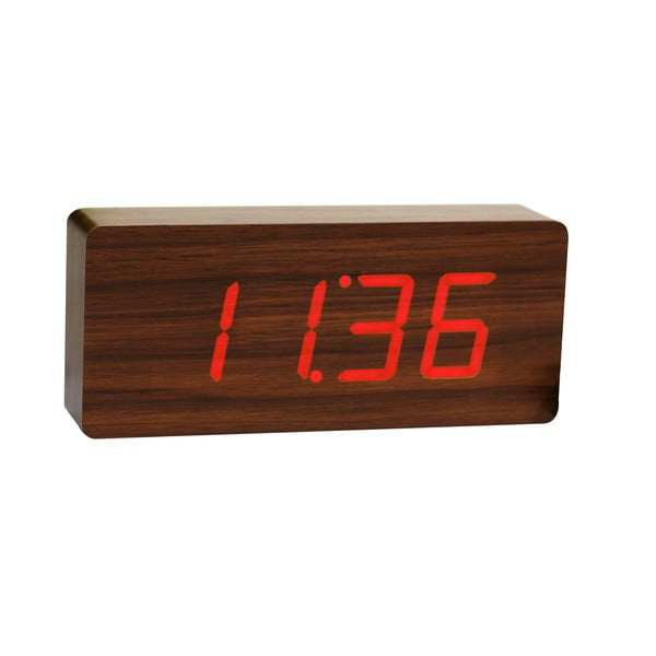 Tamnosmeđa budilica s crvenim LED zaslonom Gingko Slab Click Clock