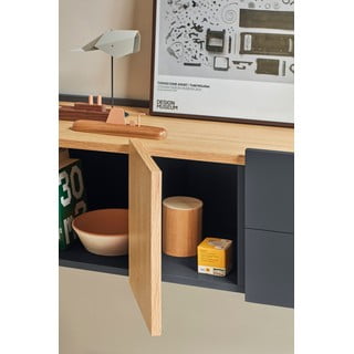 Antracitno siva/u prirodnoj boji niska komoda u dekoru hrasta 110x23 cm Otto – Teulat