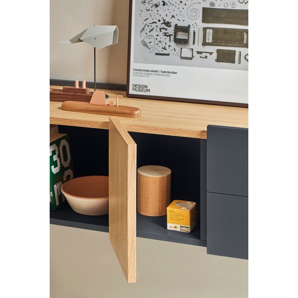 Antracitno siva/u prirodnoj boji niska komoda u dekoru hrasta 110x23 cm Otto – Teulat-image-1