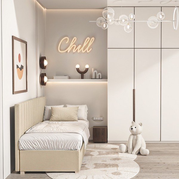 Bež dječji krevet s prostorom za pohranu s madracem 90x200 cm Chill – Ghado-image-1