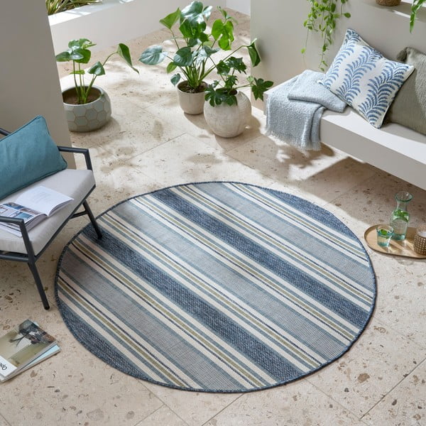 Okrugao unutarnji i vanjski tepih plavozeleni ø 160 cm Roma Stripe – Flair Rugs-image-1