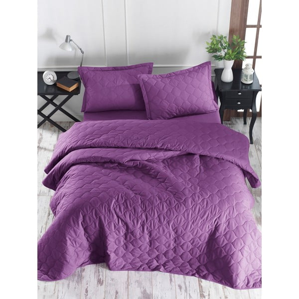Ljubičasti prekrivač s 2 jastučnice od ranforce pamuka EnLora Home Fresh, 225 x 240 cm