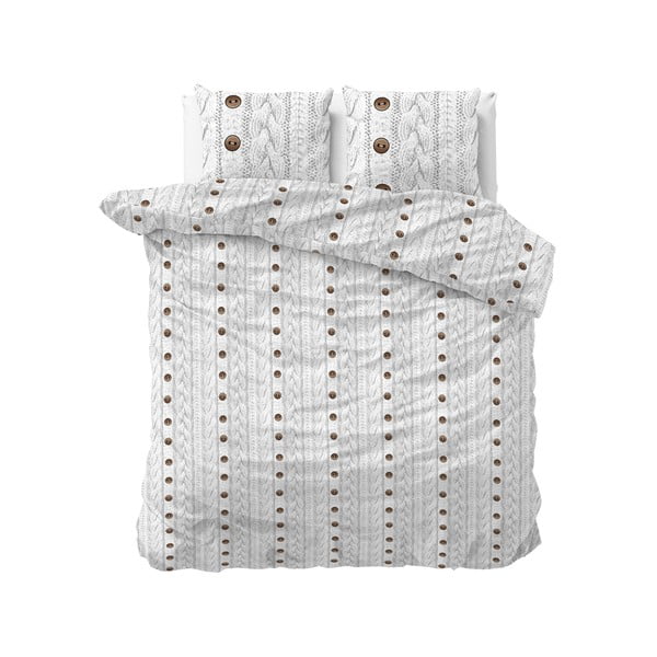 Bijela flanel posteljina Sleeptime Knit Buttons, 200 x 220 cm