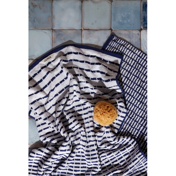 Bijeli/plavi ručnik od mješavine bambusa od frotira 50x100 cm Nuance – JUNA-image-1