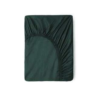 Tamnozelena pamučna elastična posteljina Good Morning, 160 x 200 cm