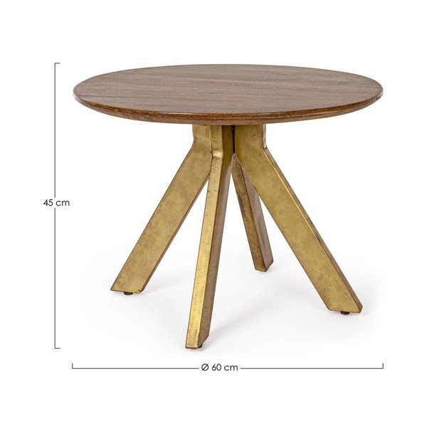 Okrugao stolić za kavu od masivnog manga u zlatnoj boji/u tamnoj prirodnoj boji ø 60 cm Sherman – Bizzotto-image-2