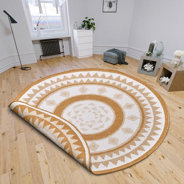 Oker žuti/bijeli okrugli vanjski tepih ø 140 cm Jamaica – NORTHRUGS-image-1