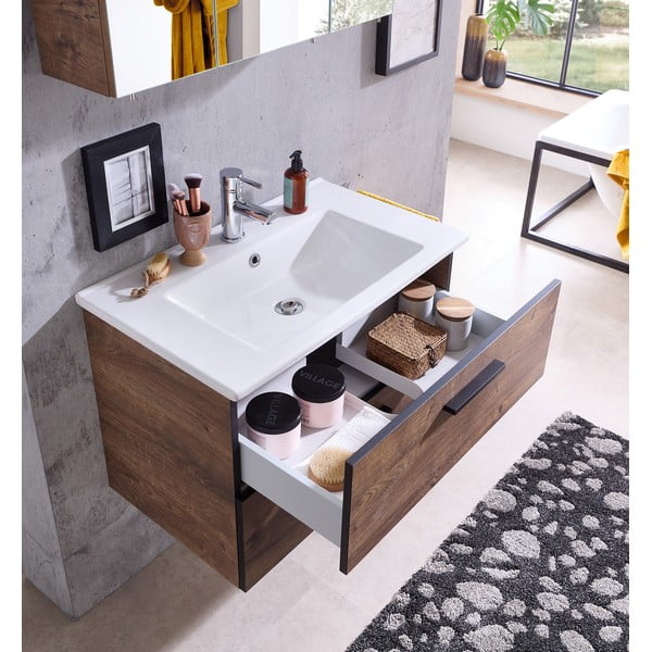 Smeđi ormarić za umivaonik bez umivaonika u dekoru hrasta 71x51 cm Set 374 - Pelipal-image-3