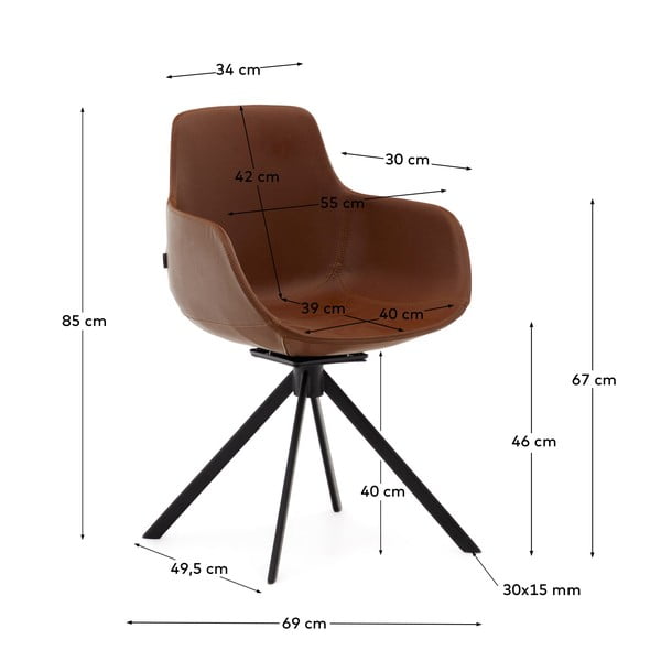 Konjak smeđe podstavljene blagovaonske stolice u setu s naslonima za ruke 2 kom Tissiana – Kave Home-image-4