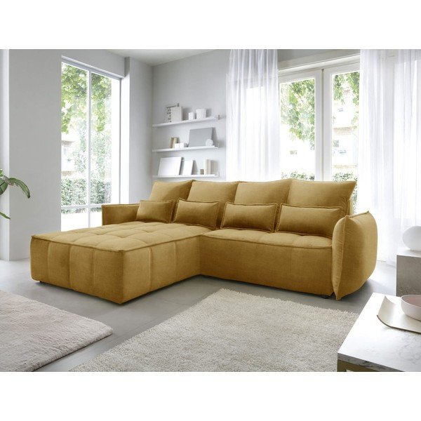 Žuta  baršunasti sklopiva/s prostorom za odlaganje kutna garnitura (s lijevim kutom/s ležaljkom) Campo – ELTAP-image-1