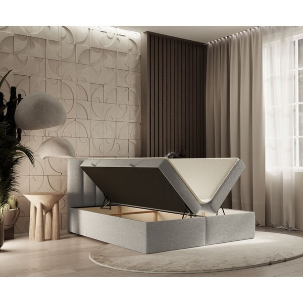 Svijetlo sivi boxspring krevet s prostorom za pohranu 140x200 cm Novento – Maison de Rêve-image-2