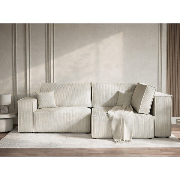 Krem sklopiva/s prostorom za odlaganje kutna garnitura od samta (s desnim kutom/u obliku slova L) Tonga – Maison de Rêve-image-1