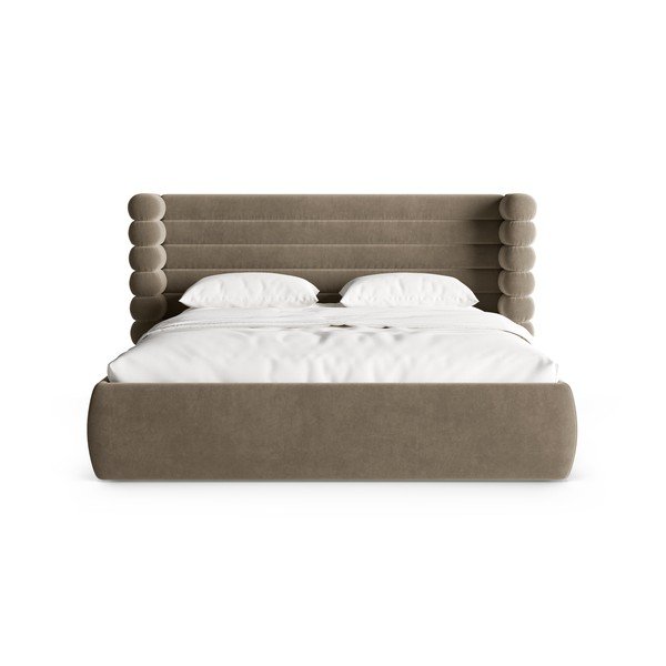 Smeđe-sivi tapecirani bračni krevet s prostorom za odlaganje s podnicom 200x200 cm Mount – Micadoni -image-4