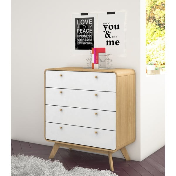 Bijela/u prirodnoj boji visoka komoda u dekoru hrasta 80x88 cm Caitlin – Støraa-image-1