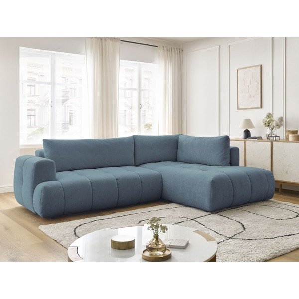 Plava sklopiva/s prostorom za odlaganje kutna garnitura (s desnim kutom/u obliku slova L) Fuji – Bobochic Paris-image-1