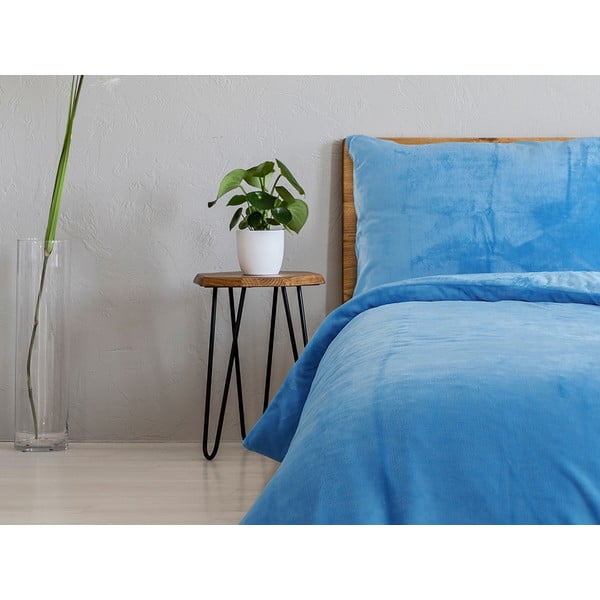 Plava posteljina za krevet za jednu osobu od mikroflanela 140x200 cm Uni – B.E.S.