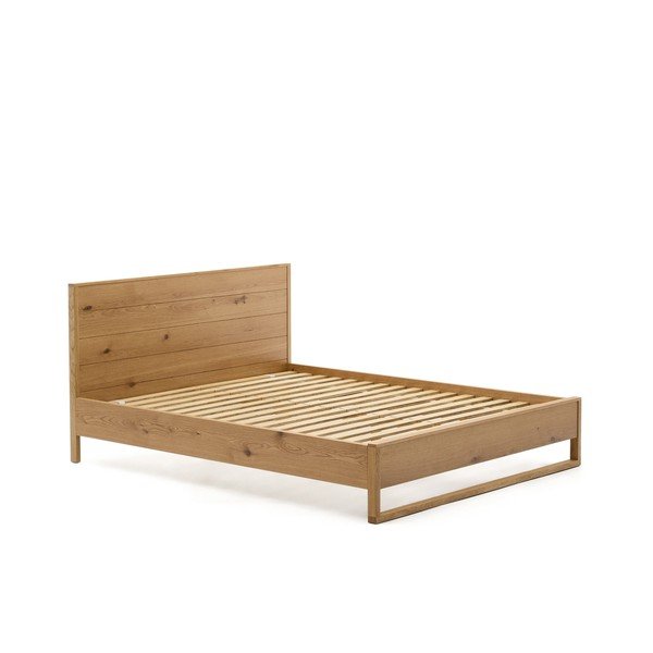 Bračni krevet od punog hrasta s podnicom 180x200 cm u prirodnoj boji Alguema – Kave Home