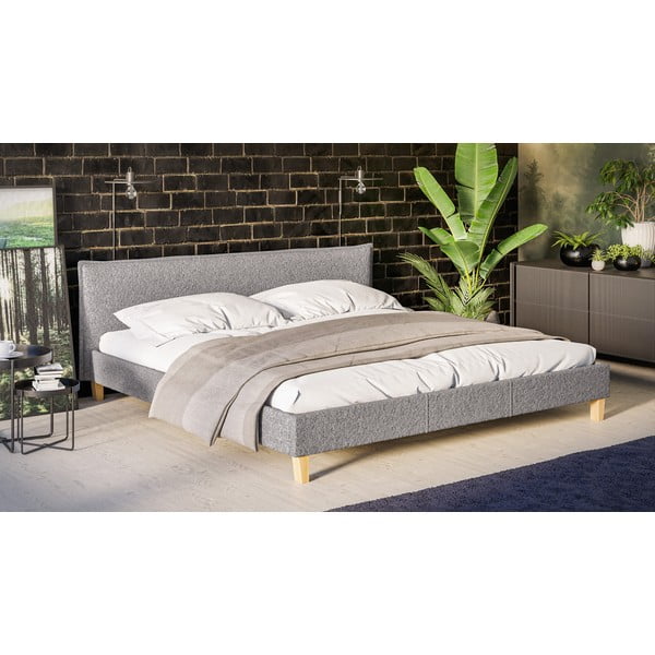 Sivi tapecirani bračni krevet s podnicom 200x200 cm Tina - Ropez-image-2