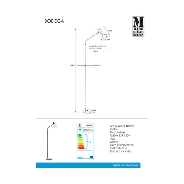 Crno-bijela samostojeća svjetiljka Markslöjd Bodega-image-1
