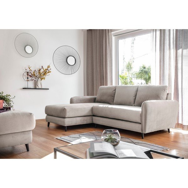 Bež baršunasta kutna garnitura s podnožnikom Miuform Cozy Claire, lijevi kut-image-3