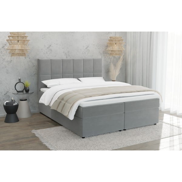 Svijetlo sivi boxspring krevet s prostorom za odlaganje 200x200 cm Flip – Ropez-image-1