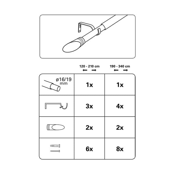 Metalna rastezljiva karniša 120 - 210 cm Elipsa – Gardinia-image-2