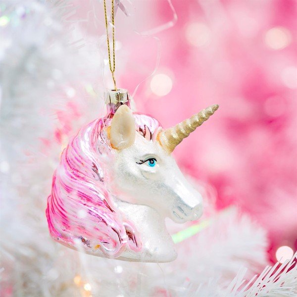 Stakleni ukas za božićno drvce 9 cm Pink Shimmer Unicorn – Sass & Belle-image-1