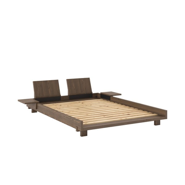Smeđi bračni krevet od masivnog bora s podnicom 140x200 cm Social – Karup Design