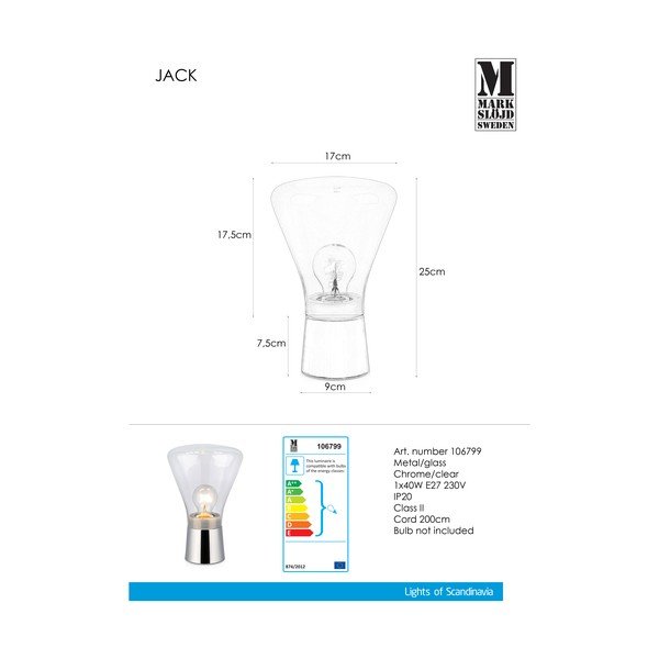 Stolna lampa u srebrnoj boji Markslöjd Jack, ø 16,5 cm-image-2