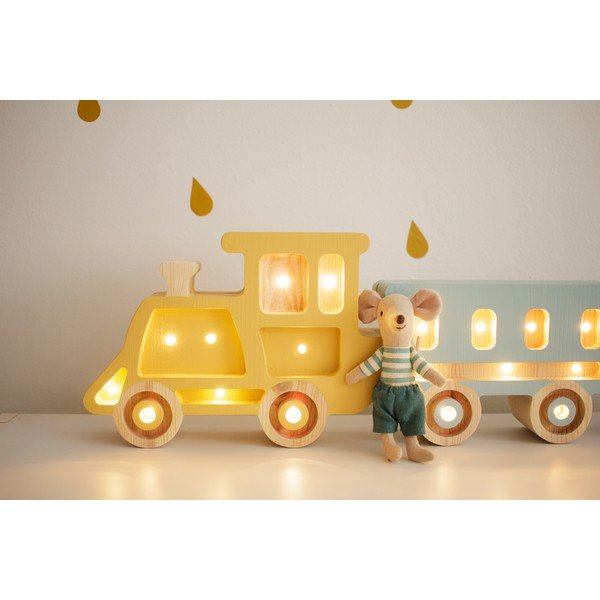 Žuto-plava stolna lampa od borovine Little Lights Train, dužina 58 cm-image-2