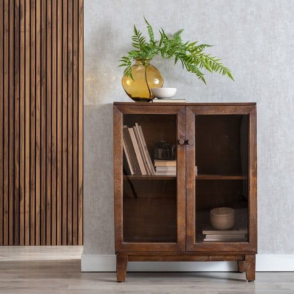 Smeđa vitrina od masivnog manga 80x100x40 cm Ravi – Ixia-image-1