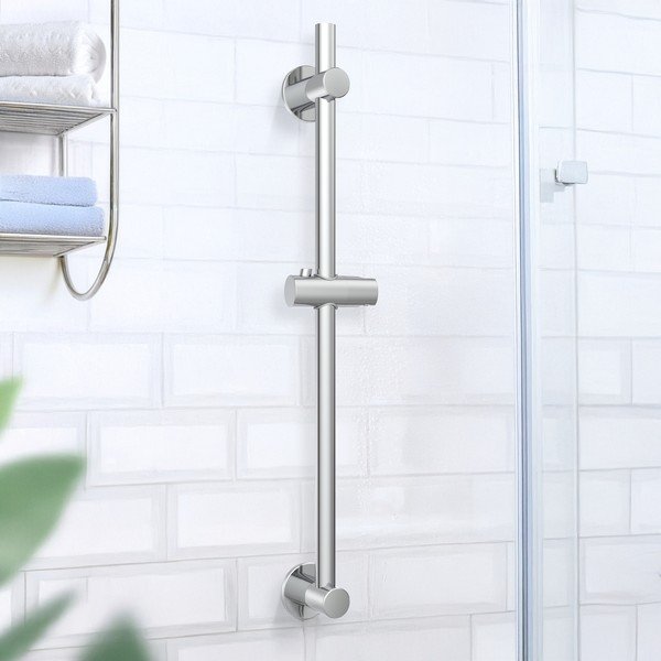 Šipka za tuš od nehrđajućeg čelika u sjajno srebrnoj boji s postavljanjem bez bušenja s kliznim nosačem 70 cm – Wenko-image-1