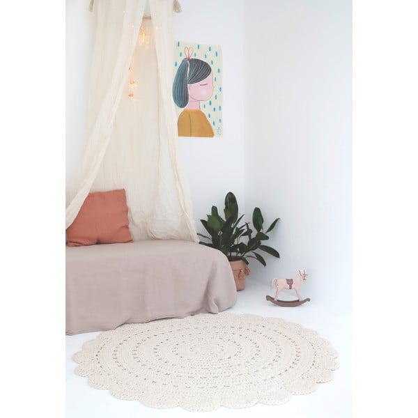 Bijeli ručno izrađeni pamučni tepih Nattiot Alma, ø 120 cm-image-1