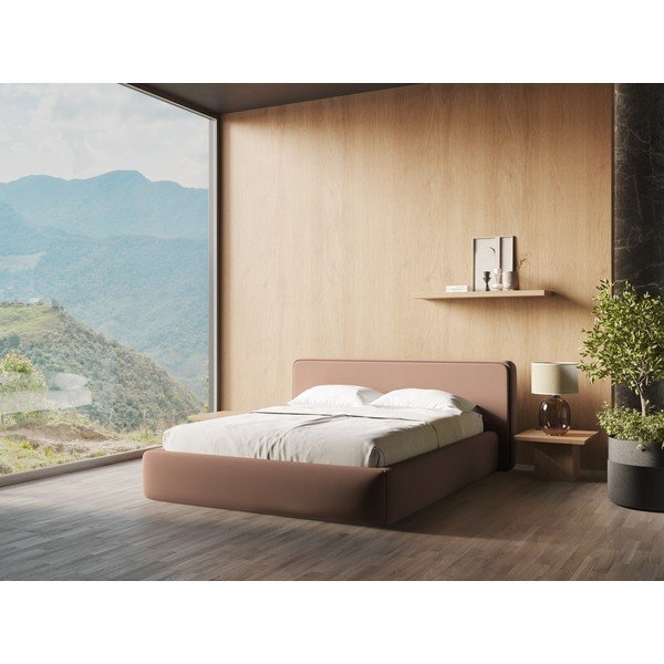 Svijetlo ružičasti tapecirani bračni krevet s prostorom za odlaganje s podnicom 180x200 cm Kiana – Makamii-image-1