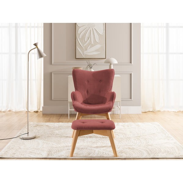 Crvena fotelja s naslonjačem za noge od samta Niko – Ropez-image-1