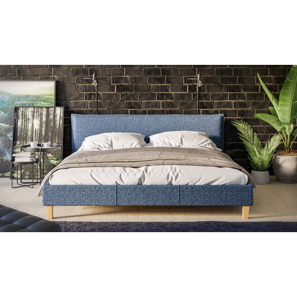 Plavi tapecirani bračni krevet s podnicom 180x200 cm Tina - Ropez-image-1